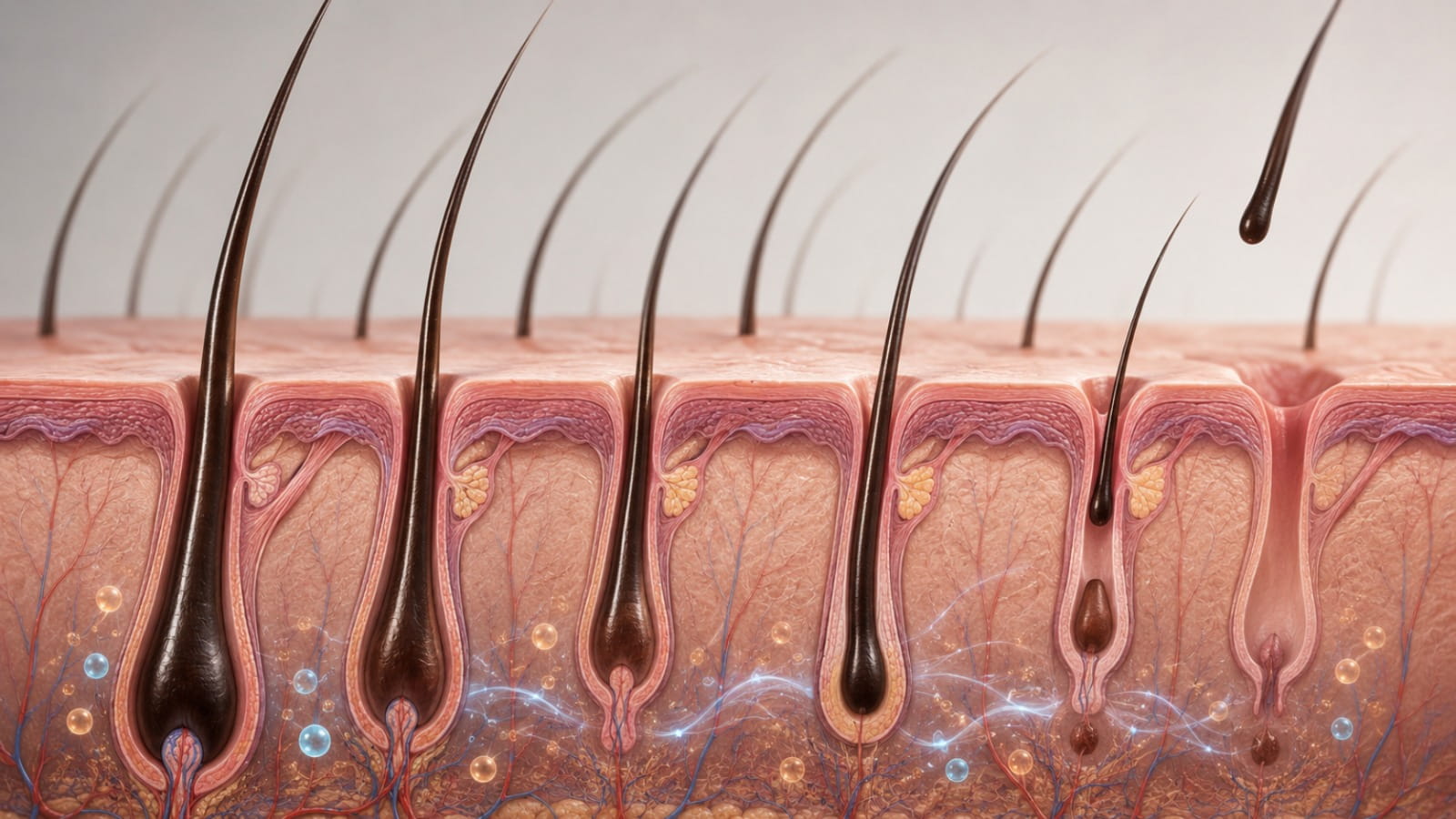 Hair growth cycle infographic showing anagen and telogen phases